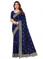 Vichitra Blooming Navy Blue Daily Wear Zari Work Saree